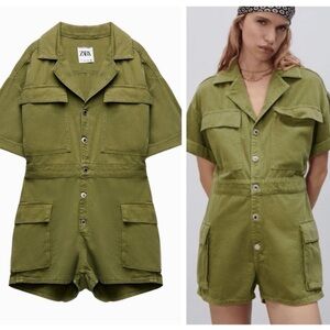 ZARA denim rompers with flap pockets jumpsuit